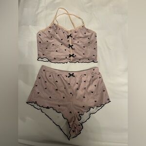 Pink Heart Patterned Women's Sleepwear Set